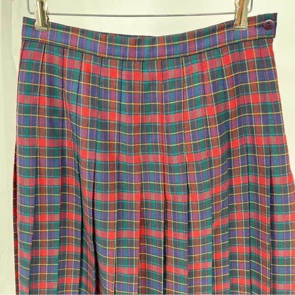 Vintage Wool Plaid Pleated Tartan Skirt Size 16 Edinburgh Made In Scotland Lined - Picture 2 of 9